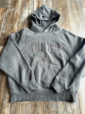 Essentials Fear of God Mens Gray Fleece Pullover Hoodie Logo Luxury Size S